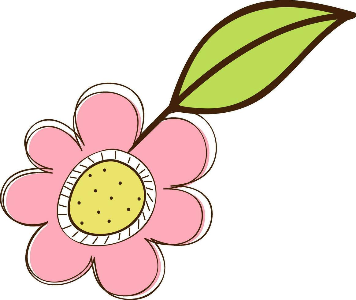 Pink flower with green leaf. vector