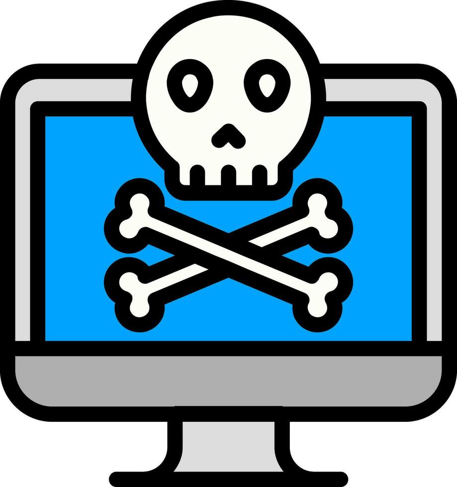 Illustration of Skull in Computer Screen Icon on White Background. vector