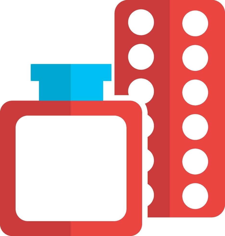 Red and blue bottle with medicine. vector