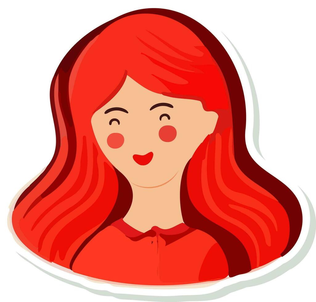 ilustración de rojo hembra personaje icono en pegatina estilo. vector