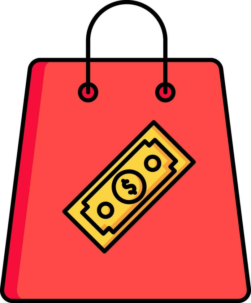 Money carry bag icon in red color. vector