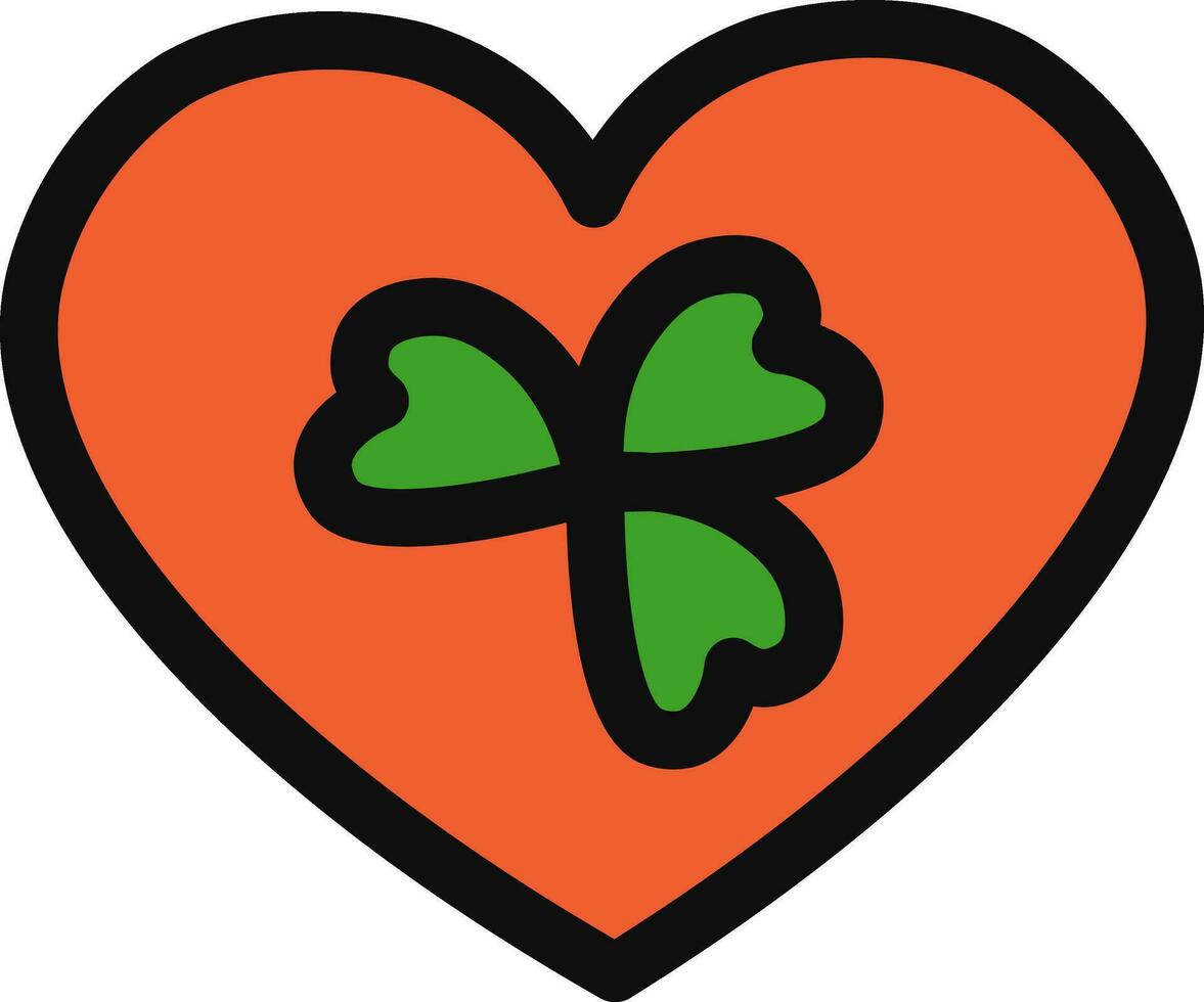 Clover Leaves on Heart shape icon in green and orange color. vector