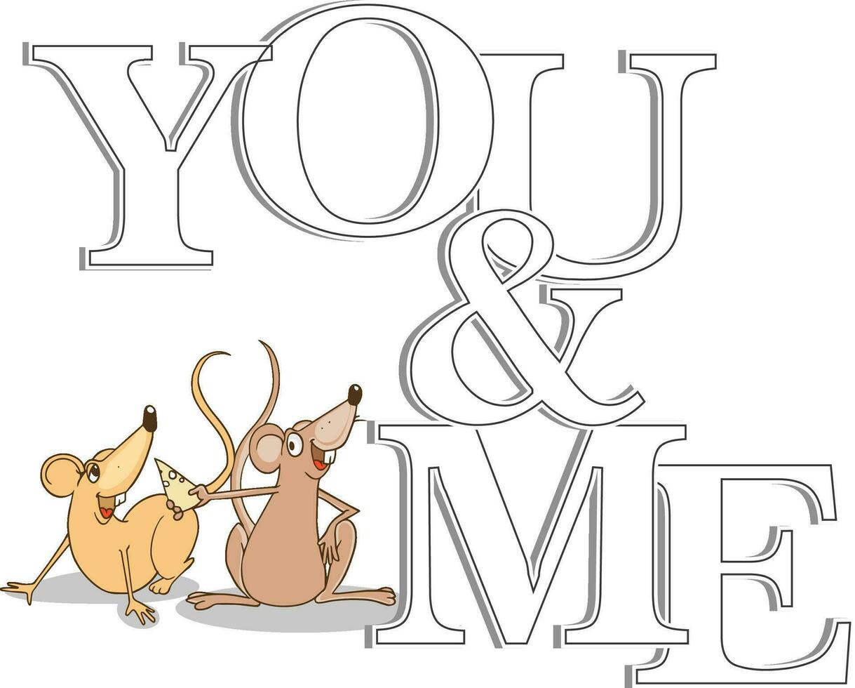 Creative Text You and Me with rat couple. vector