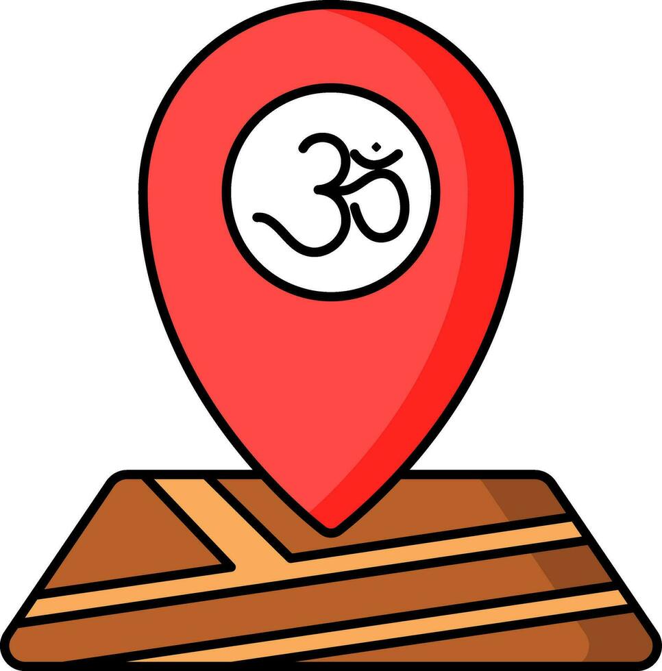 Map Pin with Om symbol in red and brown color. vector