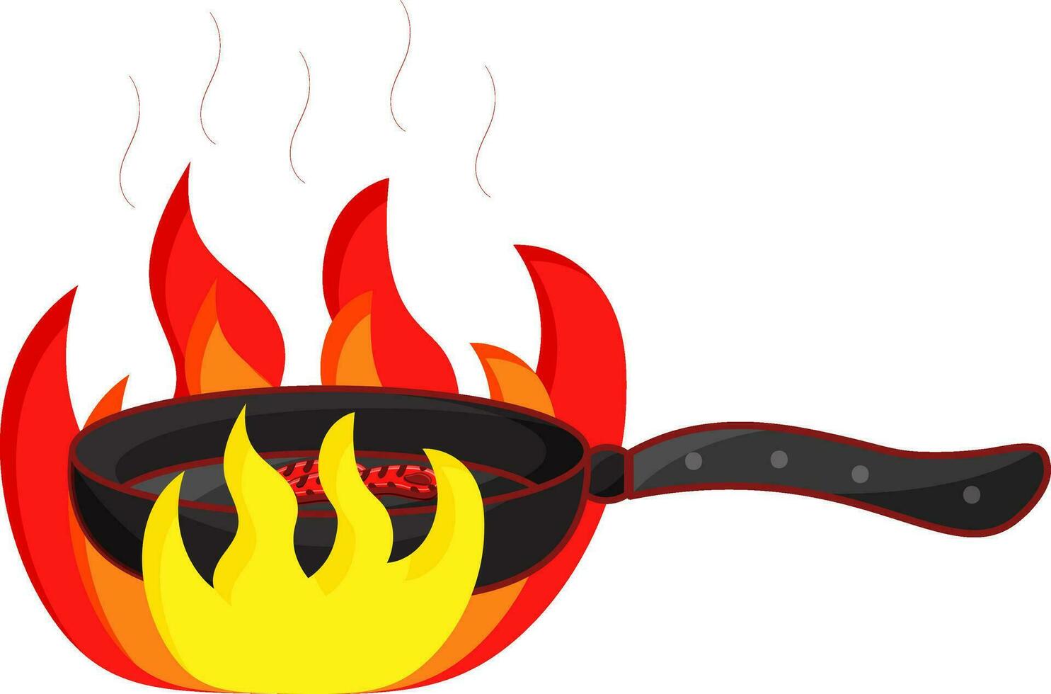 Illustration Of Meat Frying Pan On Flaming Against White Background. vector