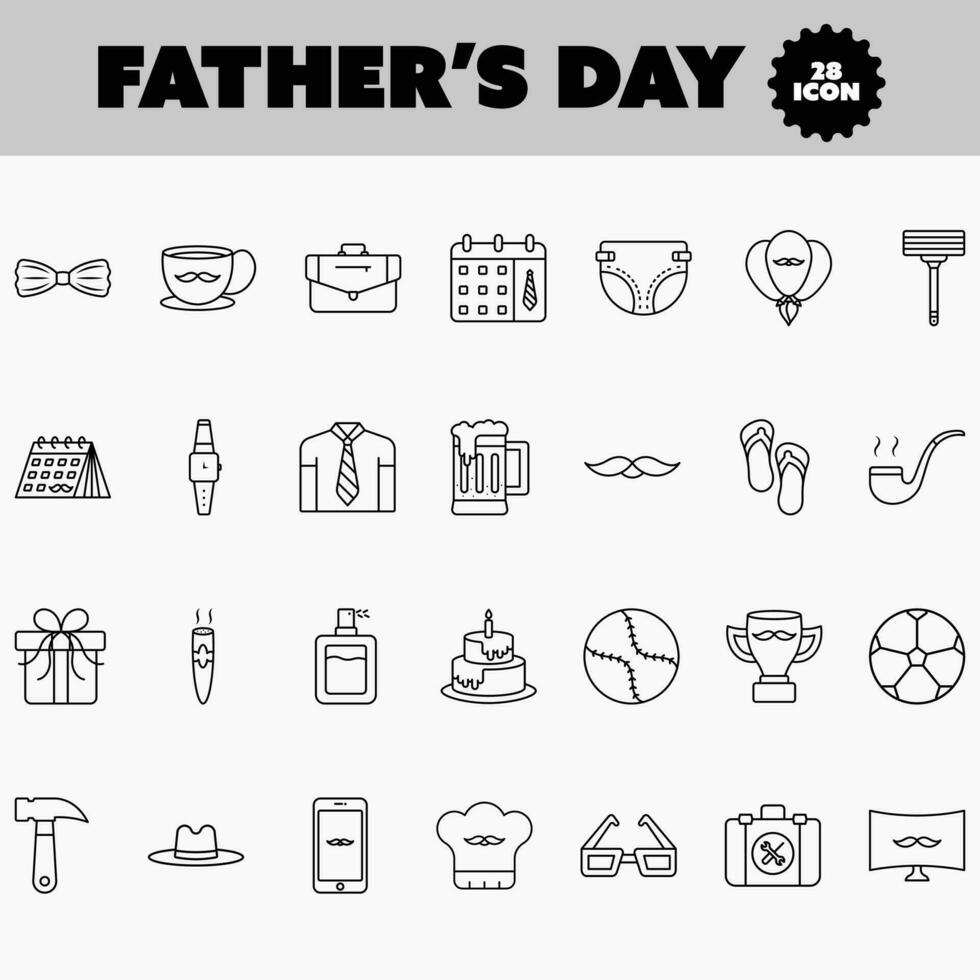 Illustration of 28 Father Day Thin Line Icon Set. vector