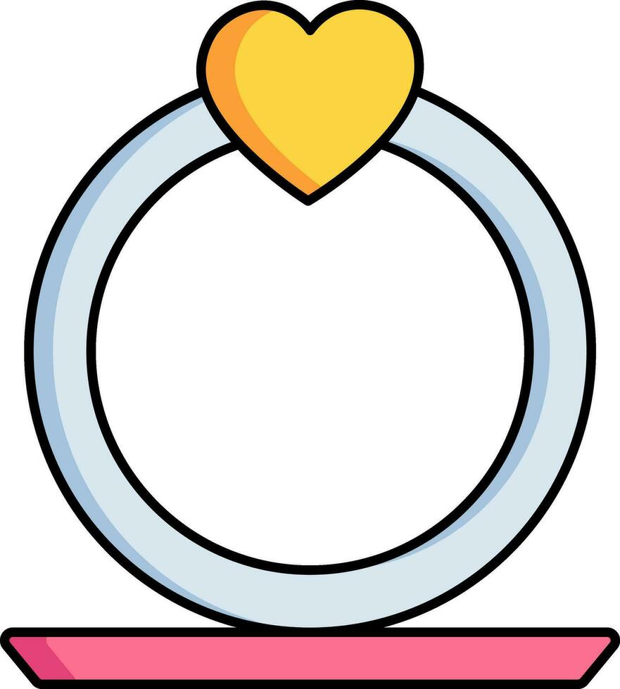 corazón forma diamante anillo icono en azul y amarillo color. vector