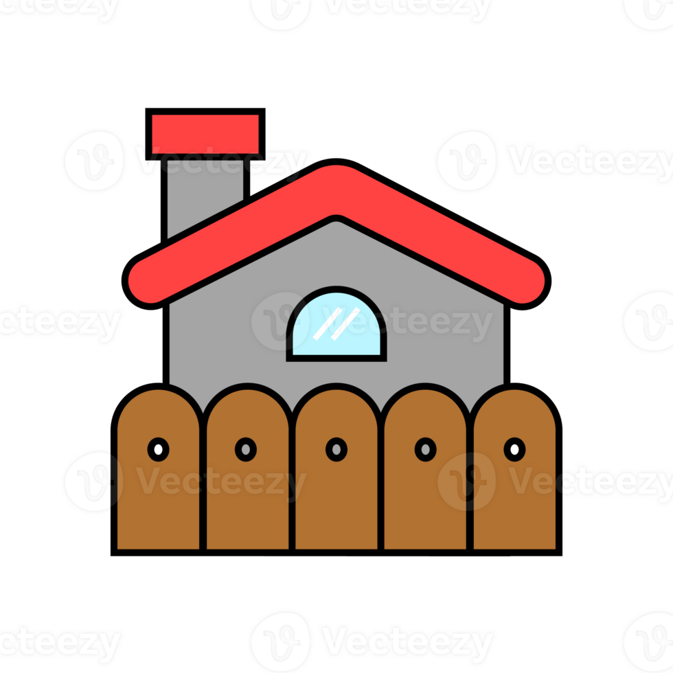 a home with chimney and fence icon png