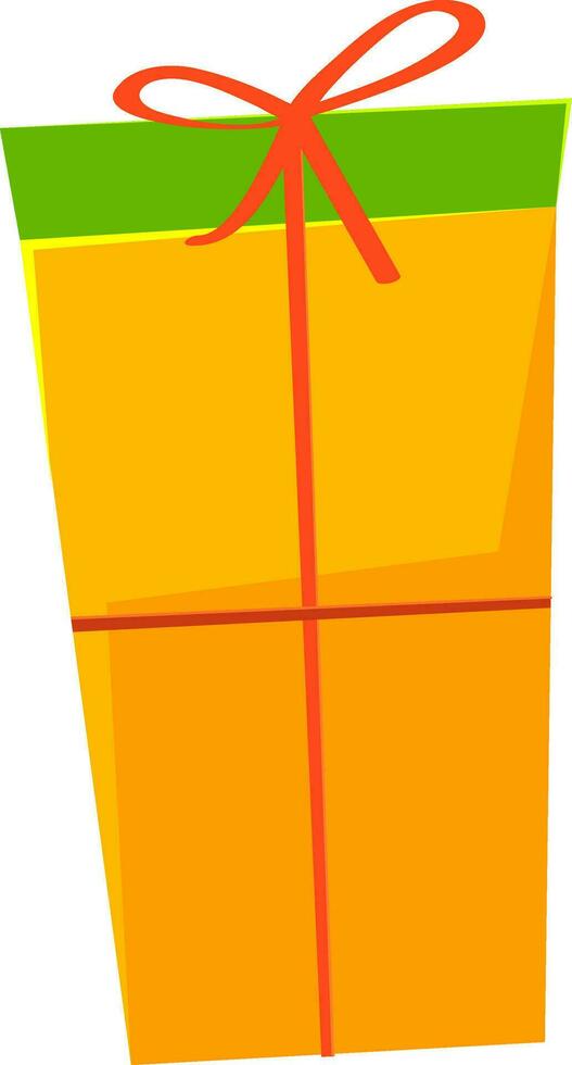 Yellow gift box with red ribbon in flat style. vector