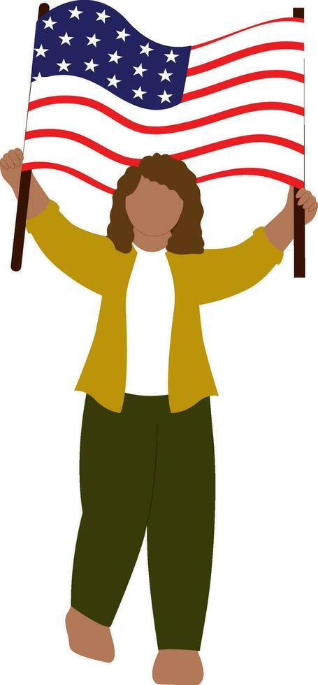Illustration Of Faceless Girl Holding American Flag. vector