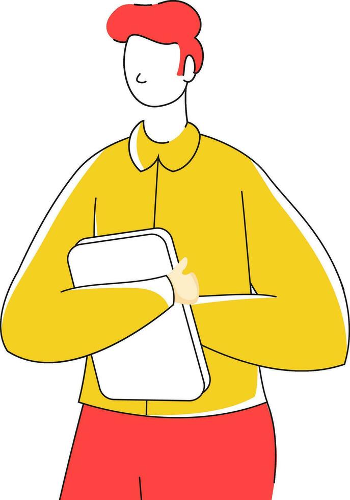 Flat style man cartoon character holding file. vector