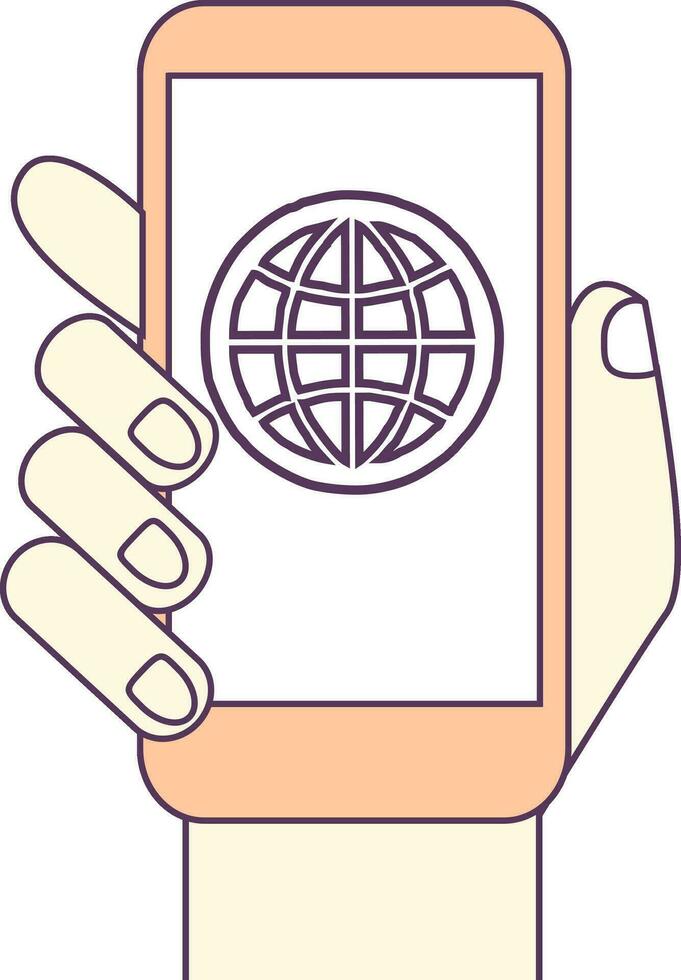 Flat illustration of human hand with smartphone. vector