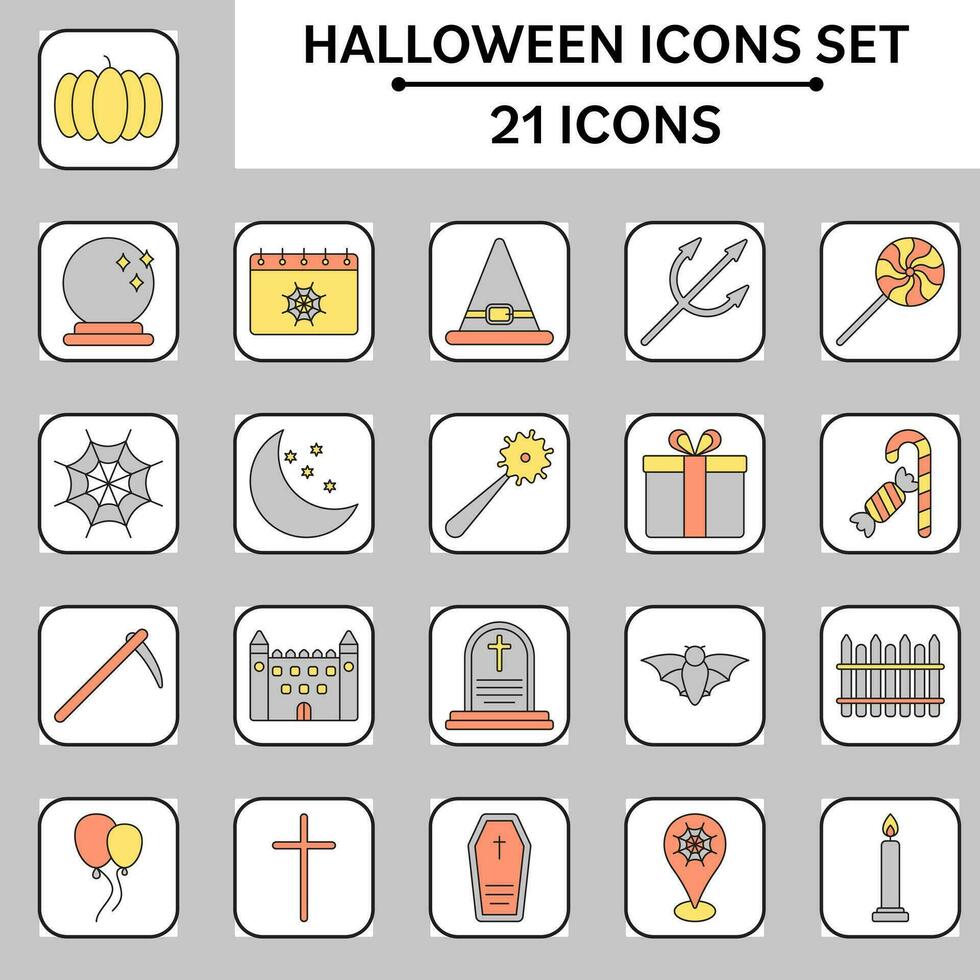 Grey And Yellow Illustration Of Halloween Celebration Sqaure Icon Set. vector