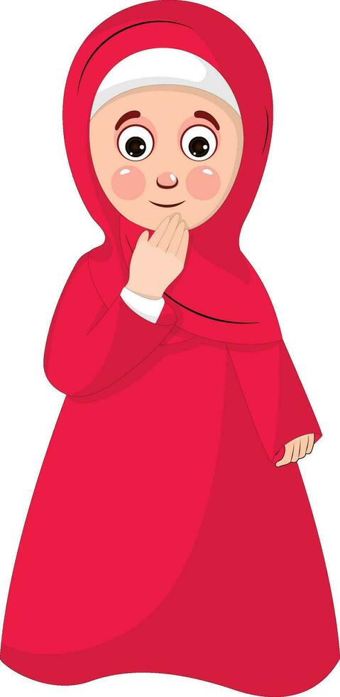 personaje de musulmán niña vistiendo rojo vestido. vector