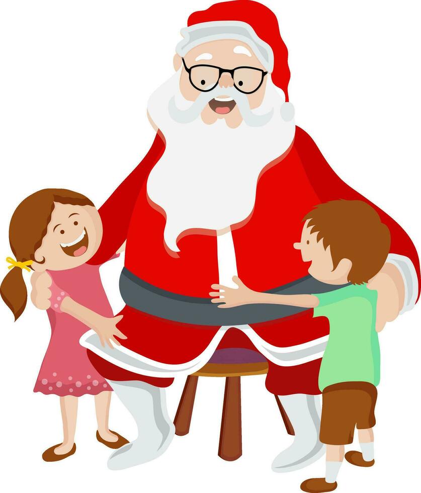 Happy Santa Claus with cute kids for Christmas. vector