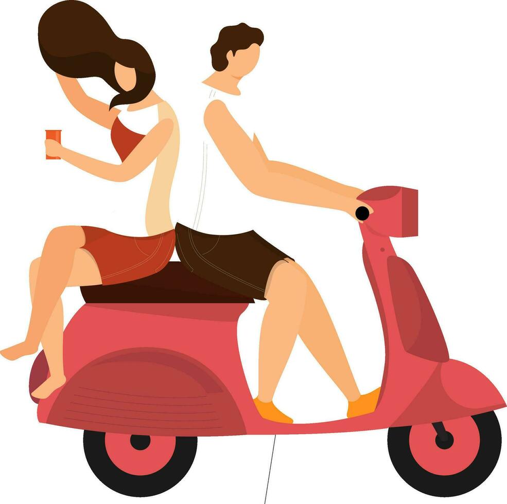 Cartoon character of cute couple riding scooter. vector