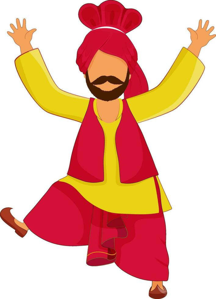 Illustration Of Punjabi Young Man In Bhangra Dance Over White Background. vector