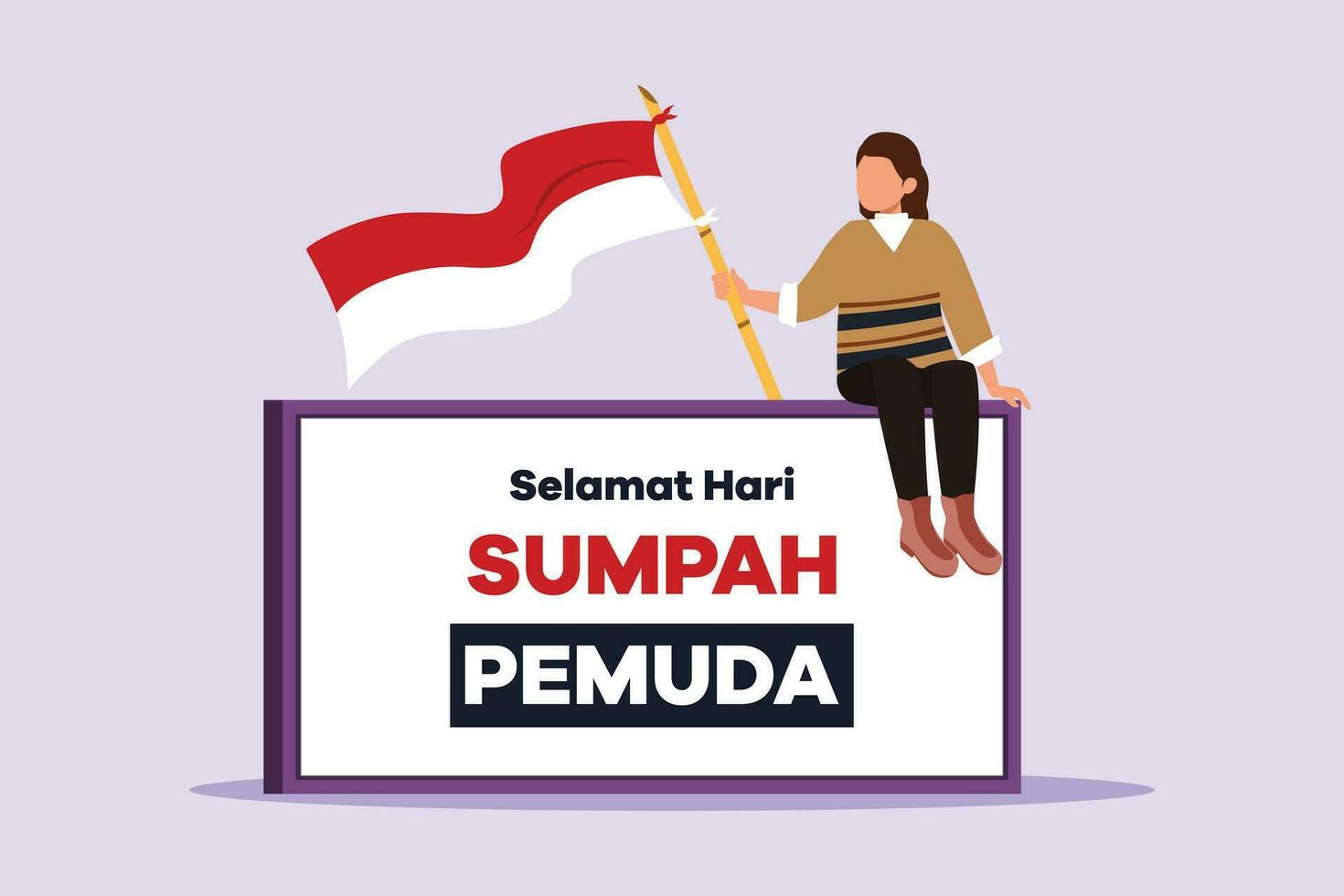 Selamat Hari Sumpah Pemuda. Translation Happy Indonesian Youth Pledge. Colored flat vector illustration isolated.