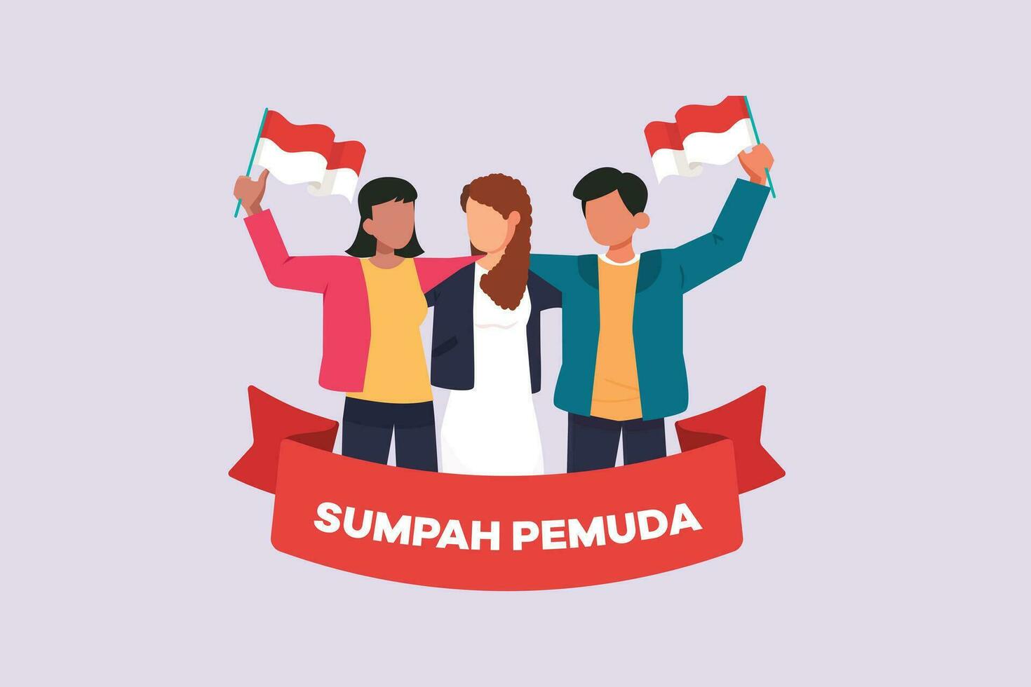 Selamat Hari Sumpah Pemuda. Translation Happy Indonesian Youth Pledge. Colored flat vector illustration isolated.