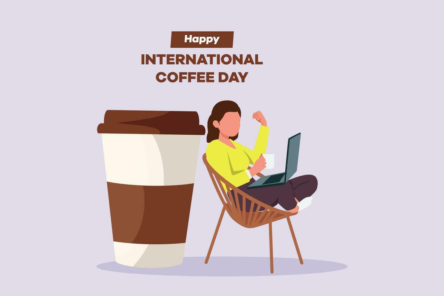 International coffee day concept. Template design with hand drawing style. Colored flat vector illustration isolated.