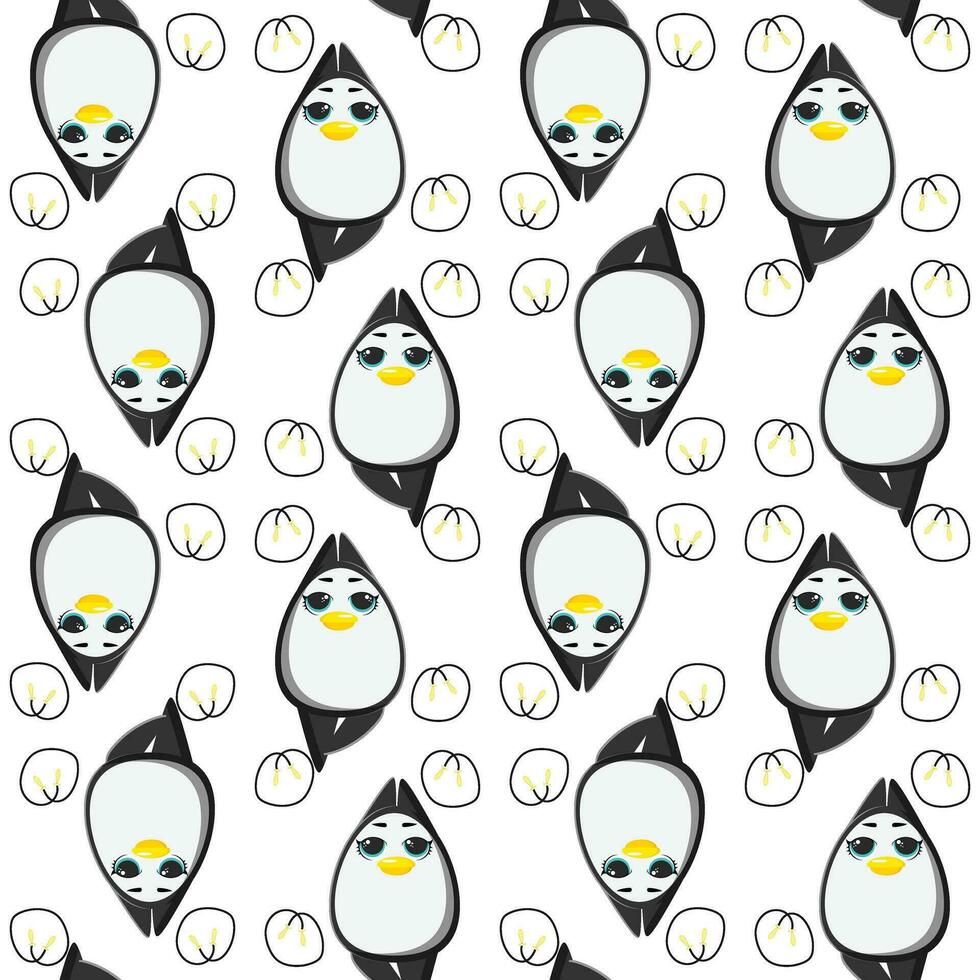 Cute penguins seamless pattern. Vector illustration in cartoon childish style.