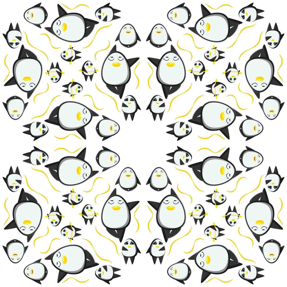Cute penguins seamless pattern. Vector illustration in cartoon childish style.