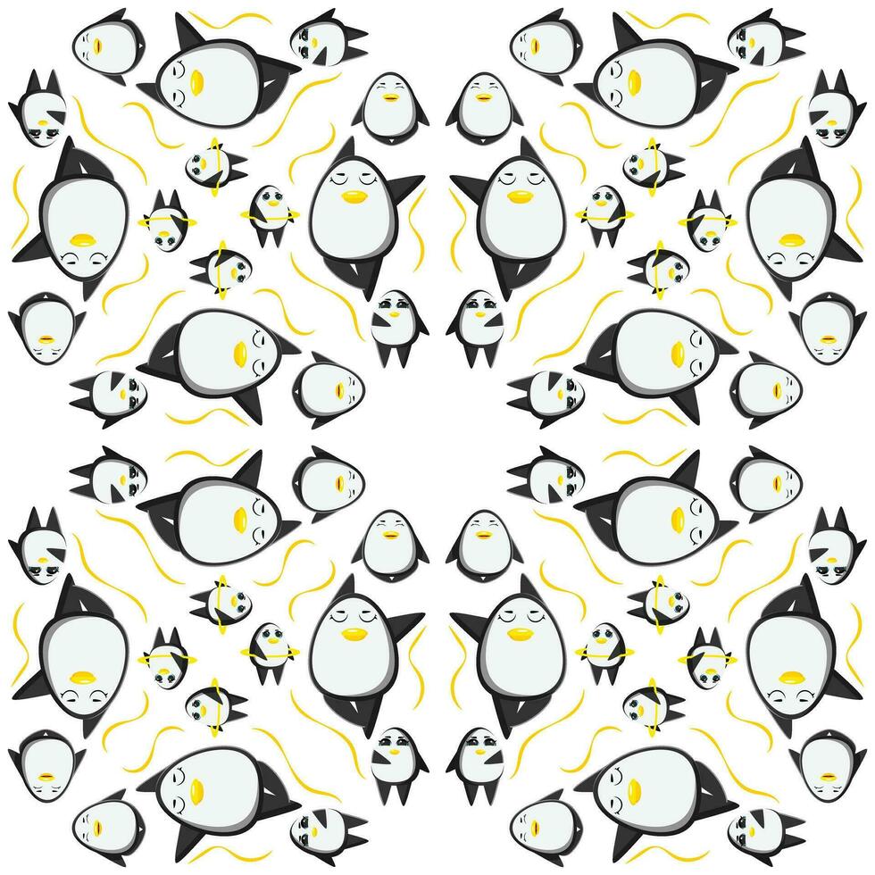 Cute penguins seamless pattern. Vector illustration in cartoon childish style.