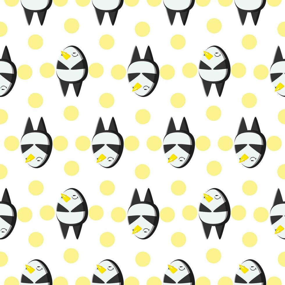 Cute penguins seamless pattern. Vector illustration in cartoon childish style.