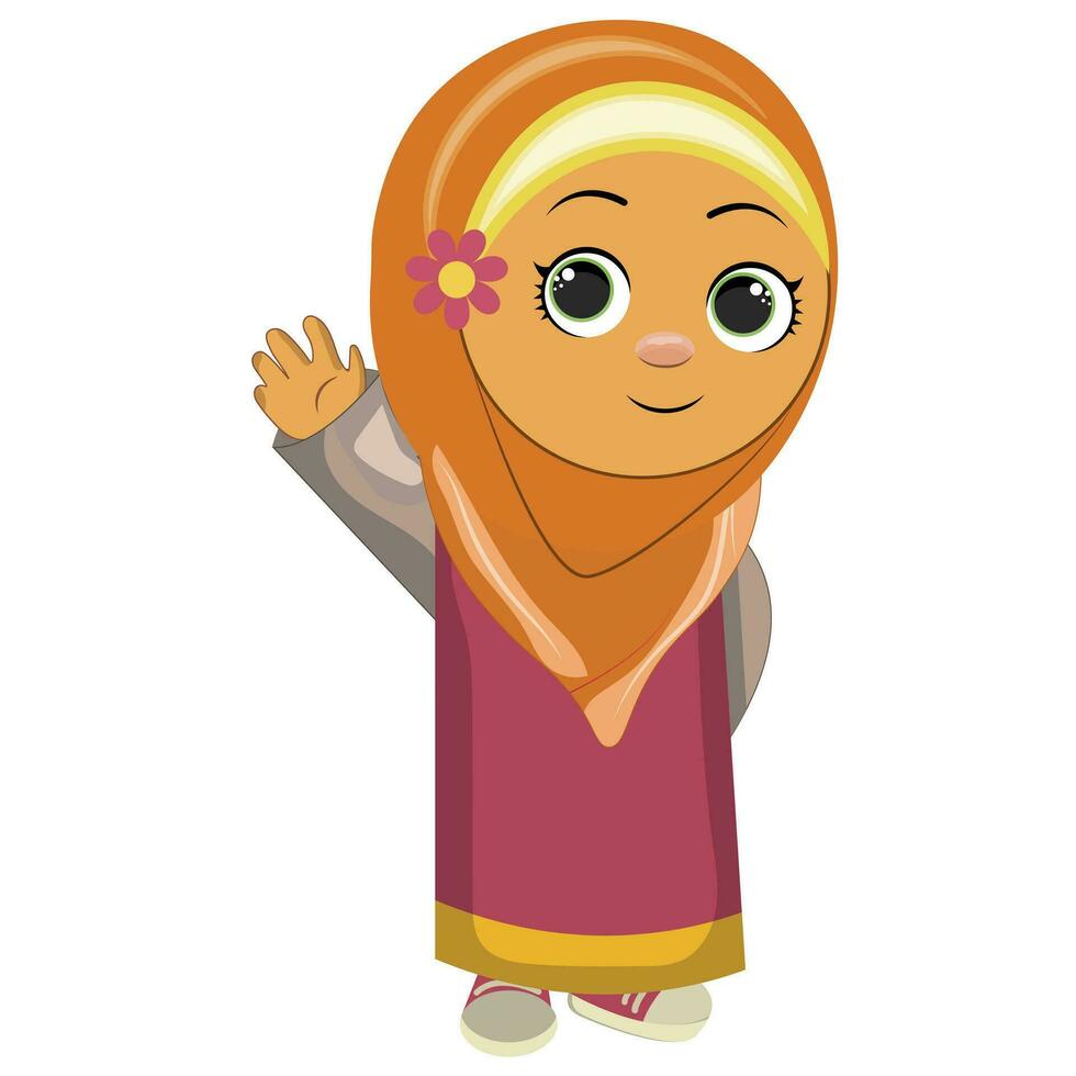 Cute Girl Moslem Reading Book Vector Icon Illustration. Ramadan Mascot Cartoon Character. Person Icon Concept White Isolated. Flat Cartoon Style Suitable for Web Landing Page, Banner, Flyer, Sticker