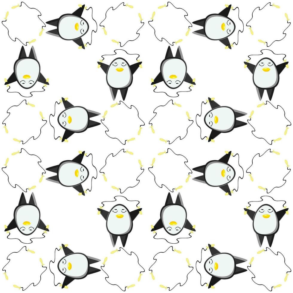 Cute penguins seamless pattern. Vector illustration in cartoon childish style.