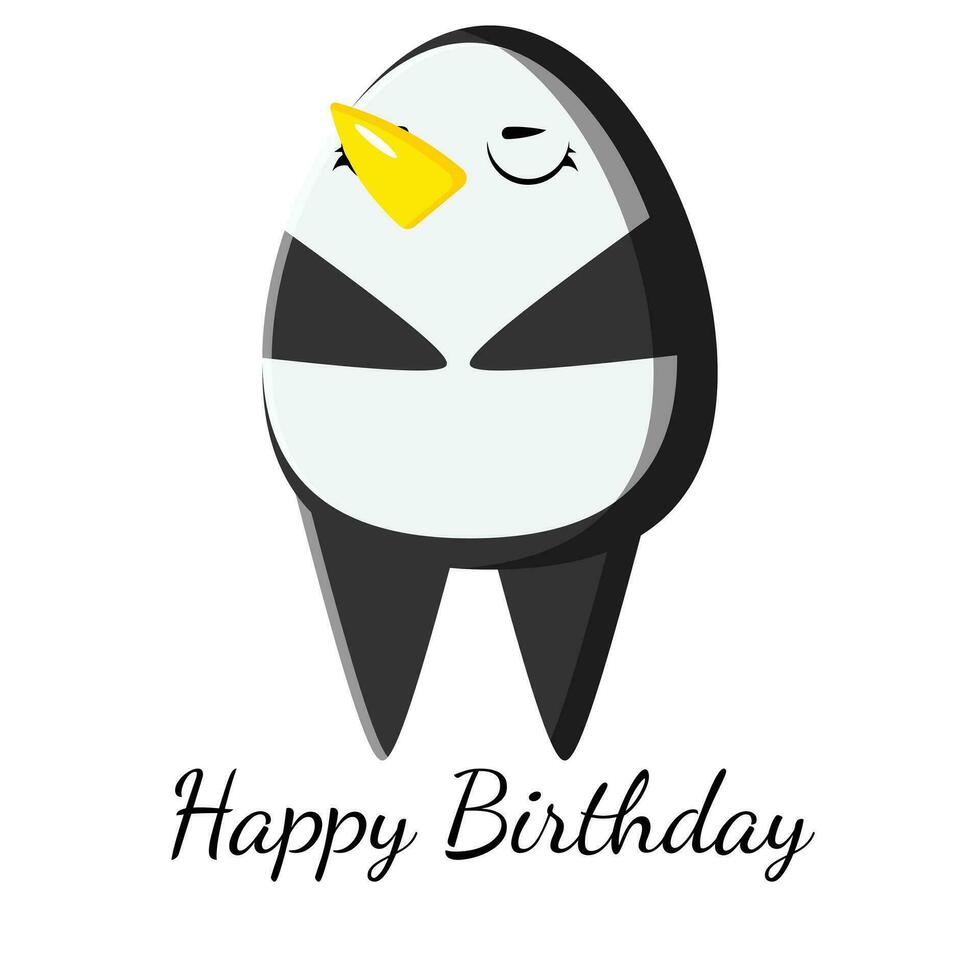 Happy birthday greeting card with cute penguin and balloons. Template for nursery design, poster, birthday card, invitation, baby shower and party decor. vector