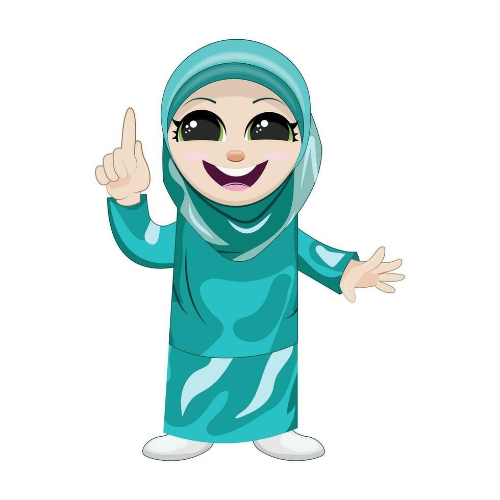 Cute Girl Moslem Reading Book Vector Icon Illustration. Ramadan Mascot Cartoon Character. Person Icon Concept White Isolated. Flat Cartoon Style Suitable for Web Landing Page, Banner, Flyer, Sticker