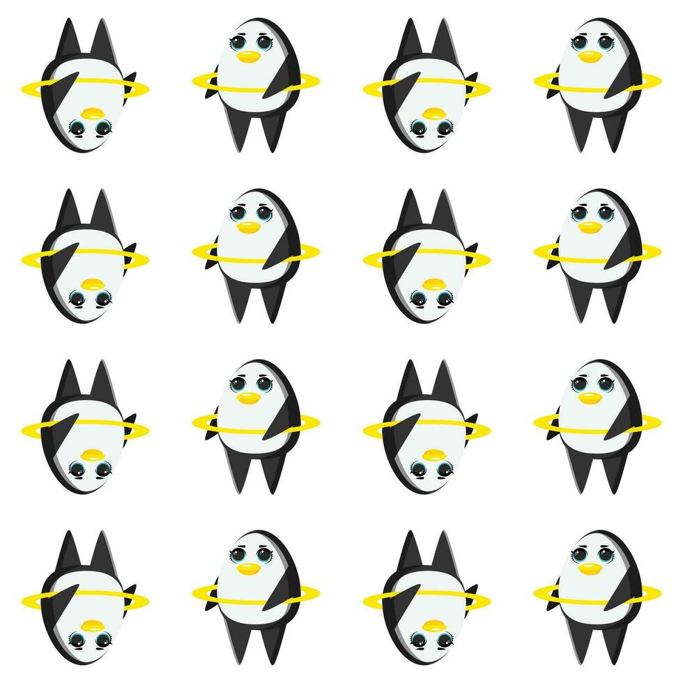 Cute penguins seamless pattern. Vector illustration in cartoon childish style.