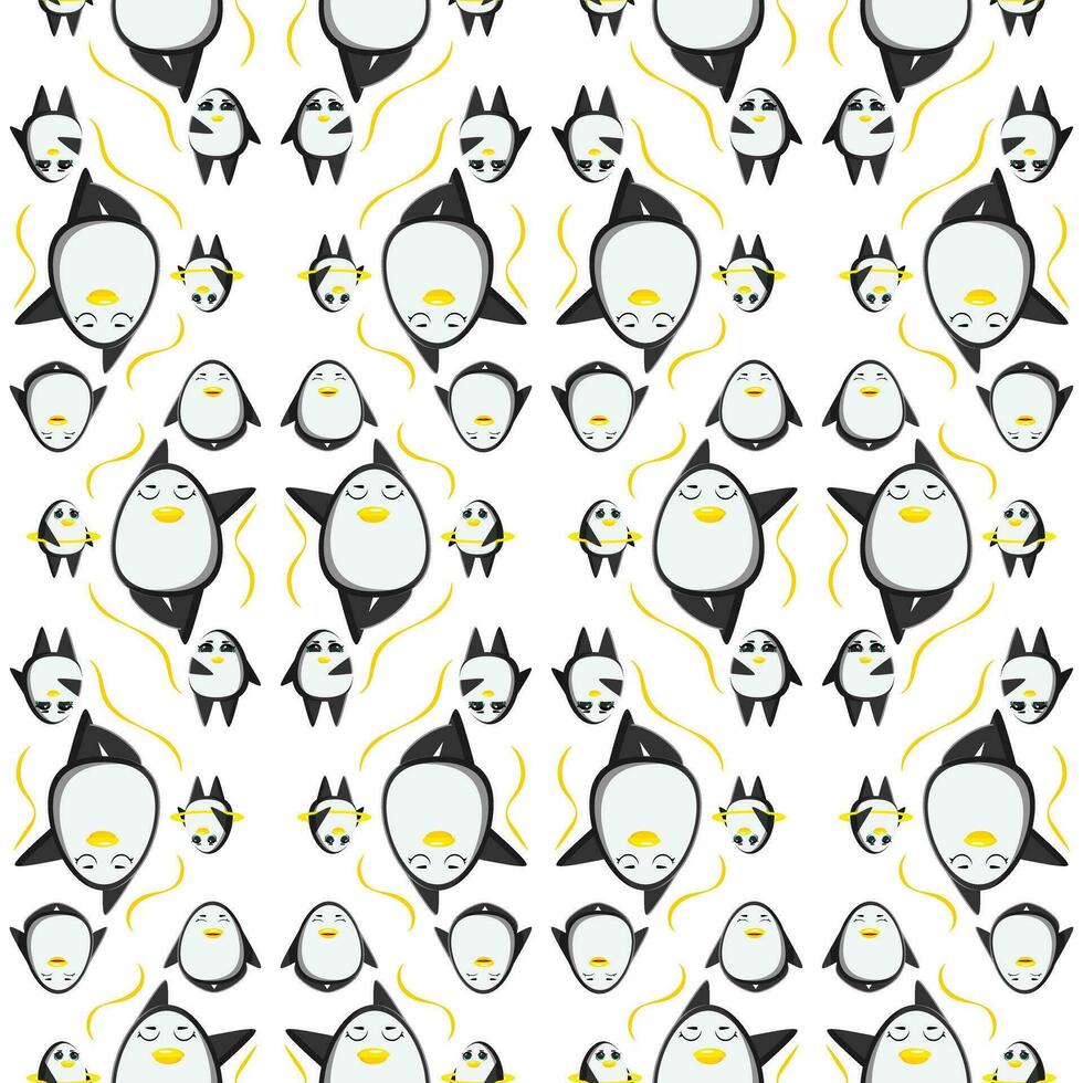 Cute penguins seamless pattern. Vector illustration in cartoon childish style.