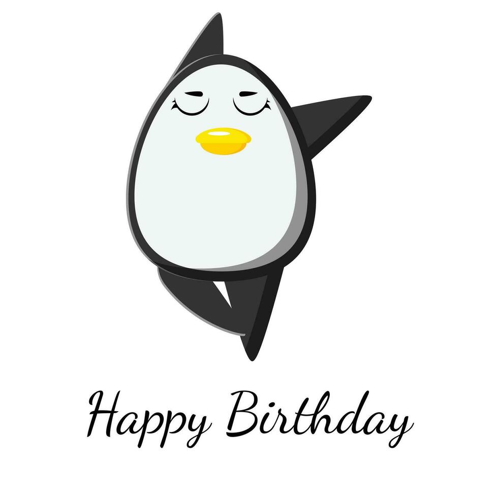 Happy birthday greeting card with cute penguin and balloons. Template for nursery design, poster, birthday card, invitation, baby shower and party decor. vector