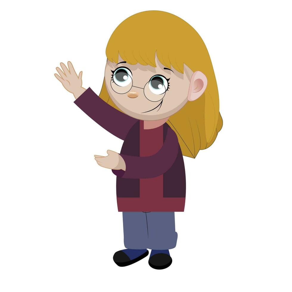 Cute young woman with suitcase. Stylish girl travels, colored drawing. Vector illustration