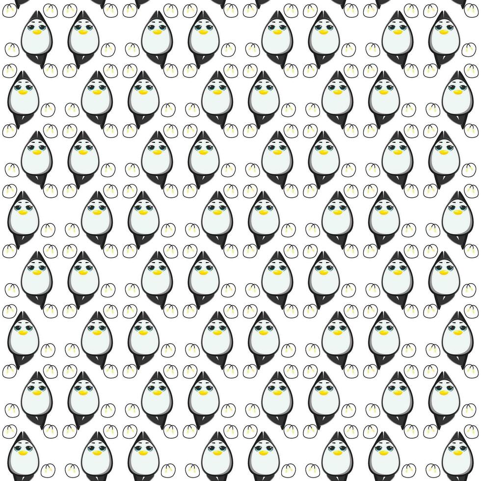 Cute penguins seamless pattern. Vector illustration in cartoon childish style.