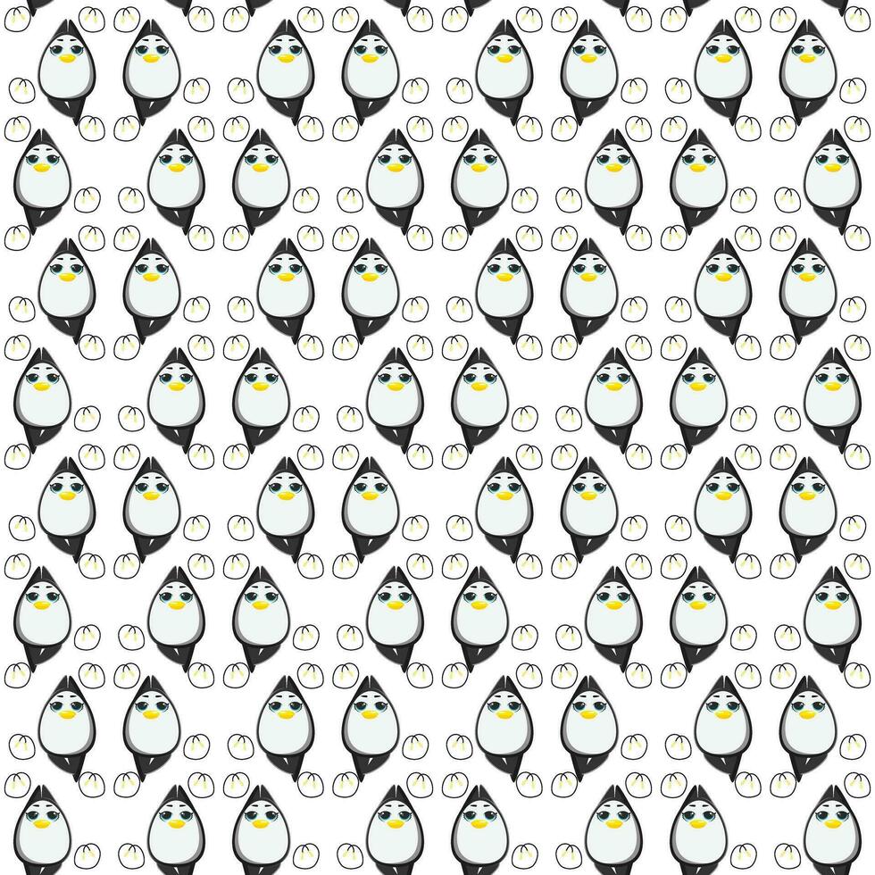 Cute penguins seamless pattern. Vector illustration in cartoon childish style.