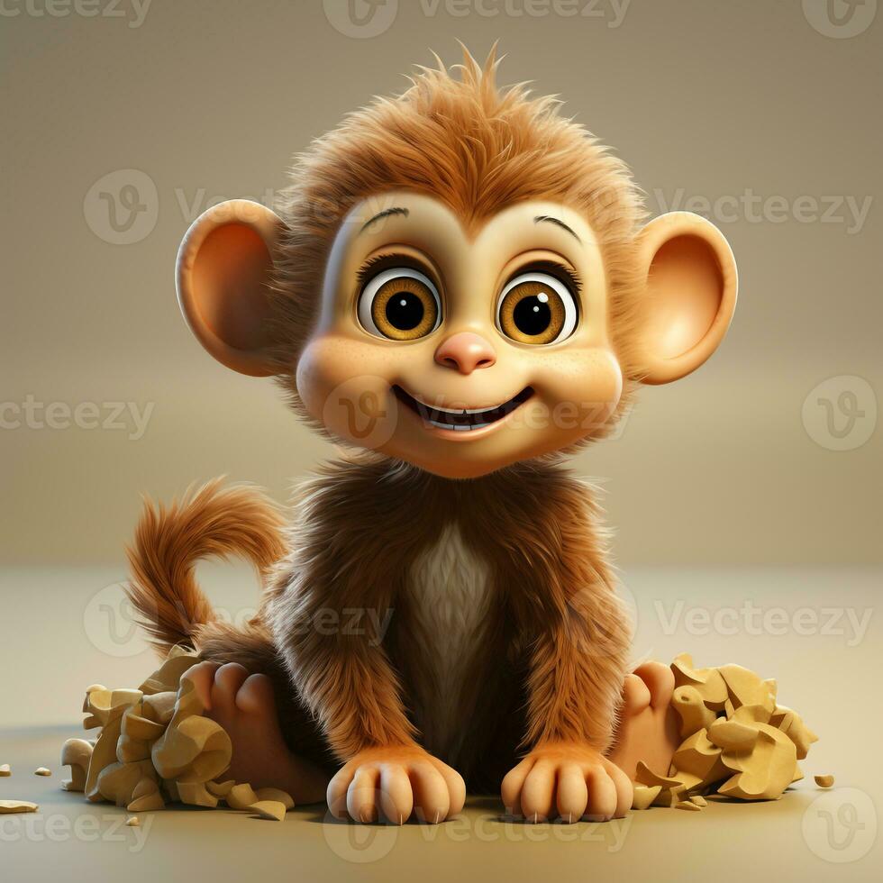 3d carton of a cute monkey on a white background photo