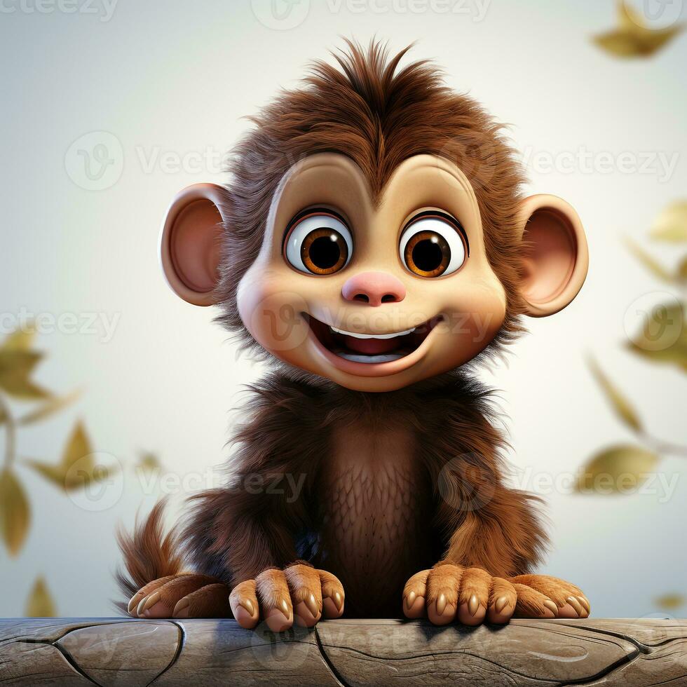 3d carton of a cute monkey on a white background photo