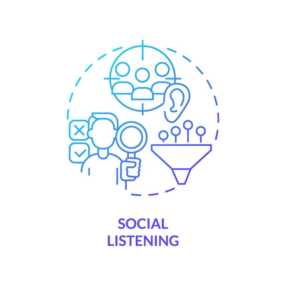 Social listening blue gradient concept icon. Target audience. Keyword research. Brand development. Data driven. Reputation management abstract idea thin line illustration. Isolated outline drawing vector