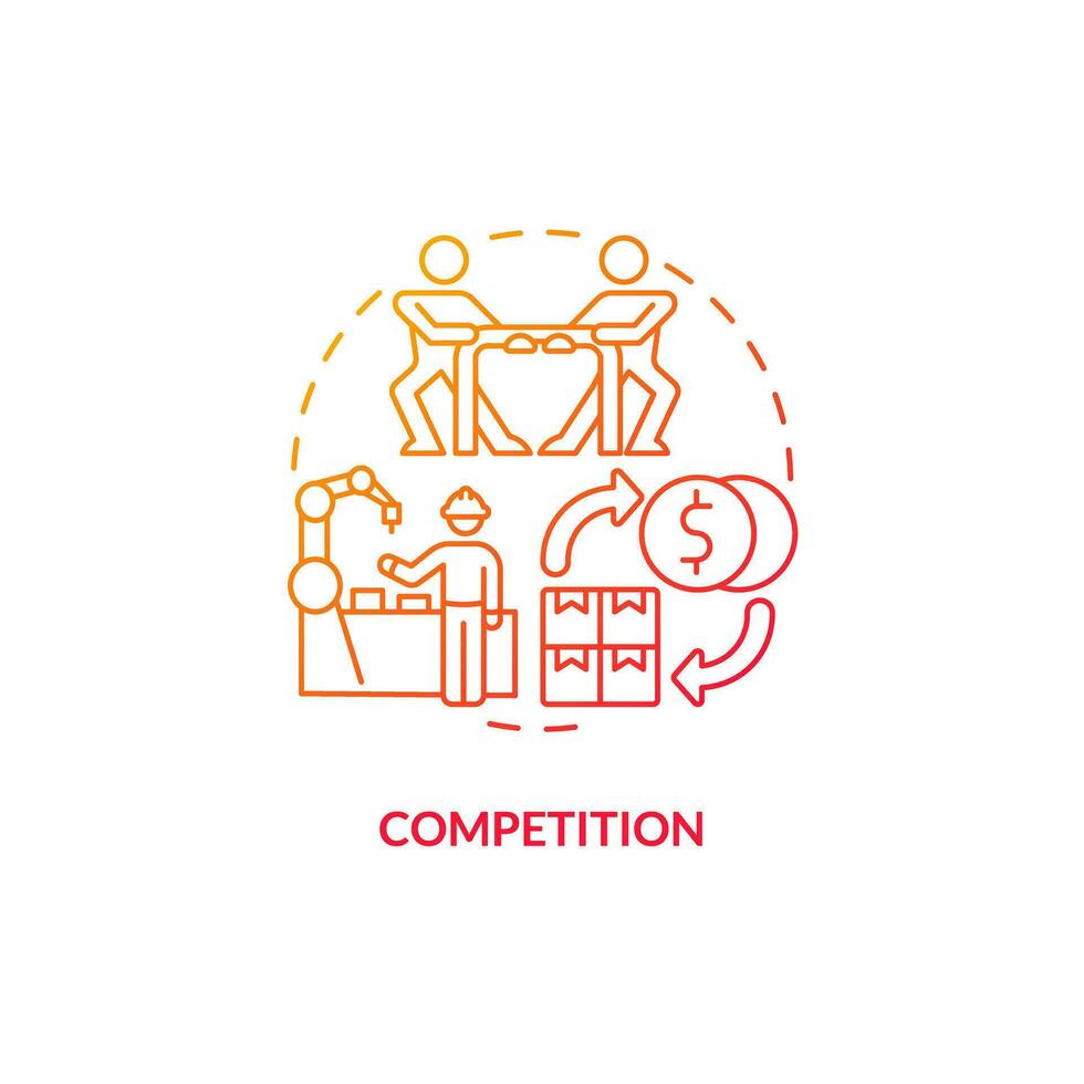 2D gradient competition thin line icon concept, isolated vector, illustration representing overproduction. vector
