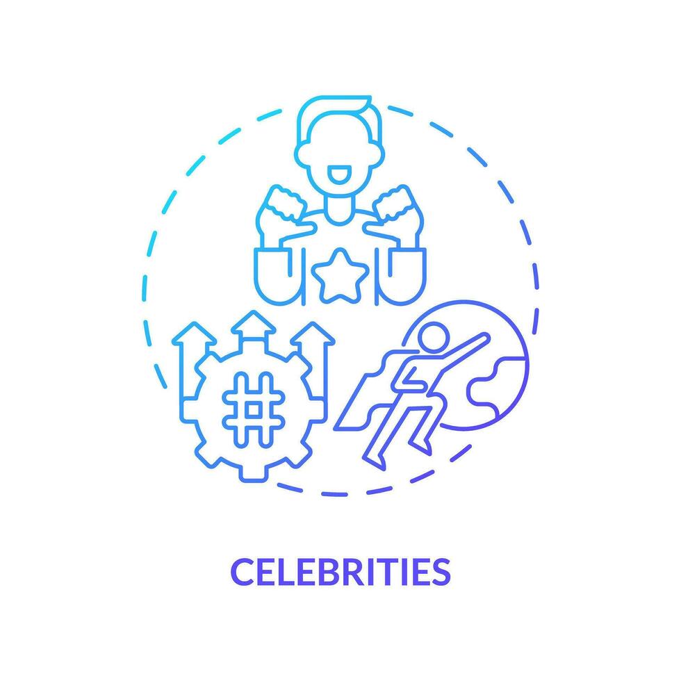 Celebrities blue gradient concept icon. Famous people. Trend setter. Public relation. Opinion leader. Social media. Brand promotion abstract idea thin line illustration. Isolated outline drawing vector