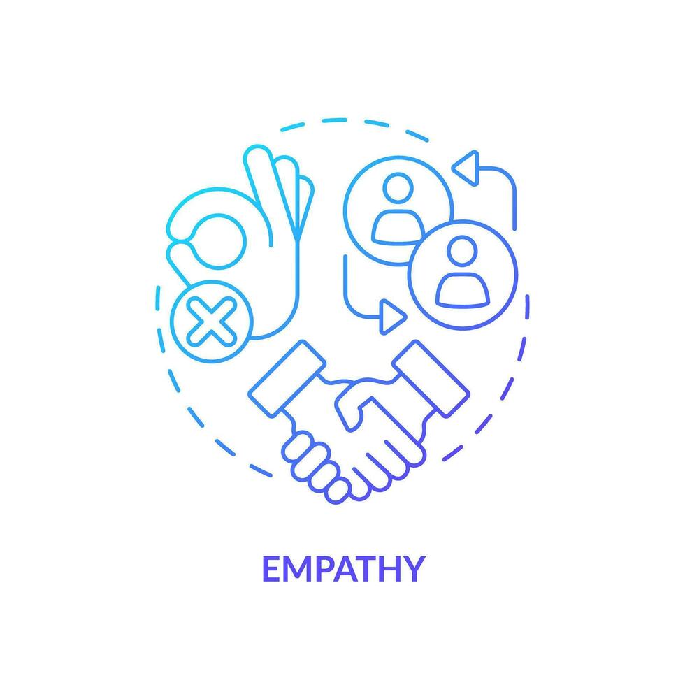 Empathy blue gradient concept icon. Customer understanding. Building rapport. Emotional intelligence. Sales success. Round shape line illustration. Abstract idea. Graphic design. Easy to use vector