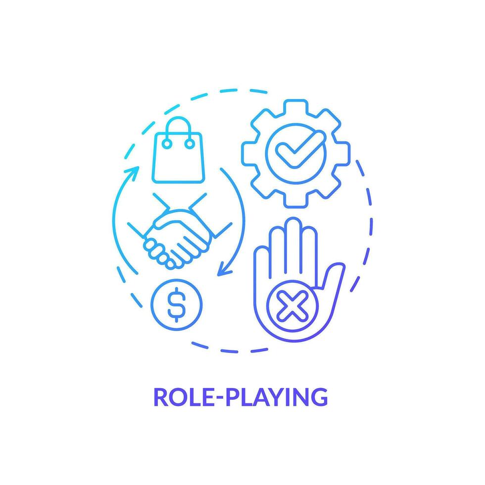 Role playing blue gradient concept icon. Negotiation skills. Training exercise. Service representative. Sales coaching. Round shape line illustration. Abstract idea. Graphic design. Easy to use vector
