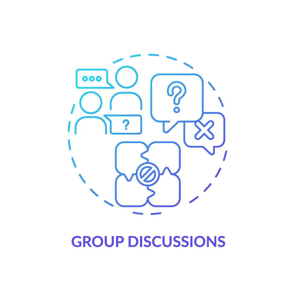 Group discussions blue gradient concept icon. Share experience. Exchange ideas. Knowledge sharing. Collaboration learning. Round shape line illustration. Abstract idea. Graphic design. Easy to use vector