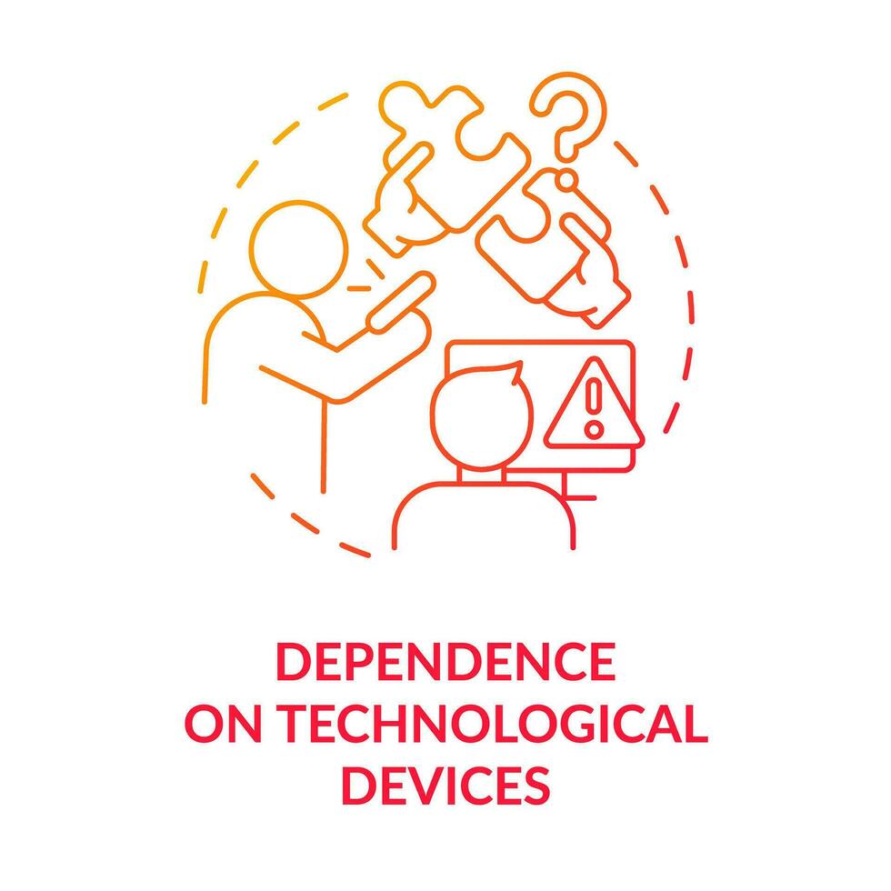 Dependence on technological devices red gradient concept icon. ICT in business disadvantage abstract idea thin line illustration. Isolated outline drawing vector