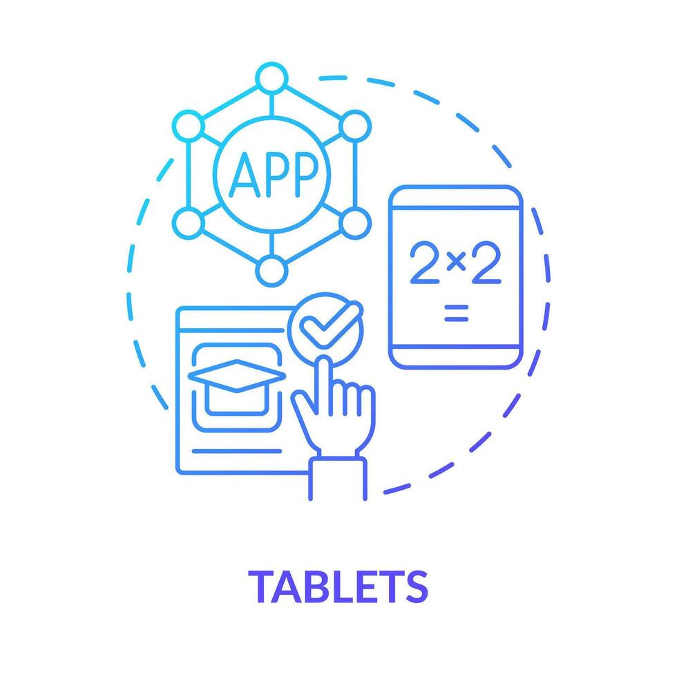 Tablets blue gradient concept icon. Small personal computers. Educational application of ICT abstract idea thin line illustration. Isolated outline drawing vector