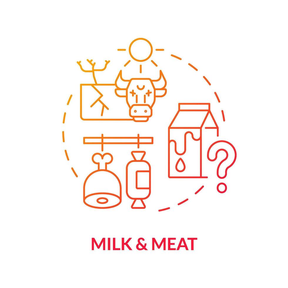 Gradient milk and meat icon representing heatflation concept, isolated vector, thin line illustration of global warming impact. vector