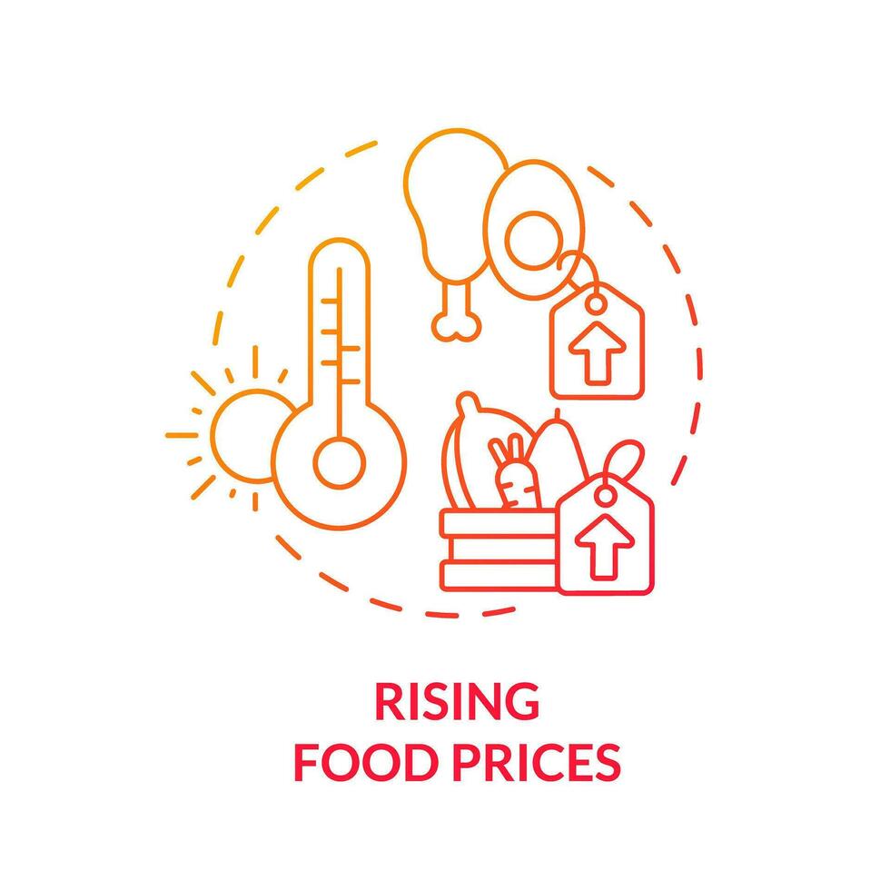 Gradient rising food prices icon representing heatflation concept, isolated vector, thin line illustration of global warming impact. vector